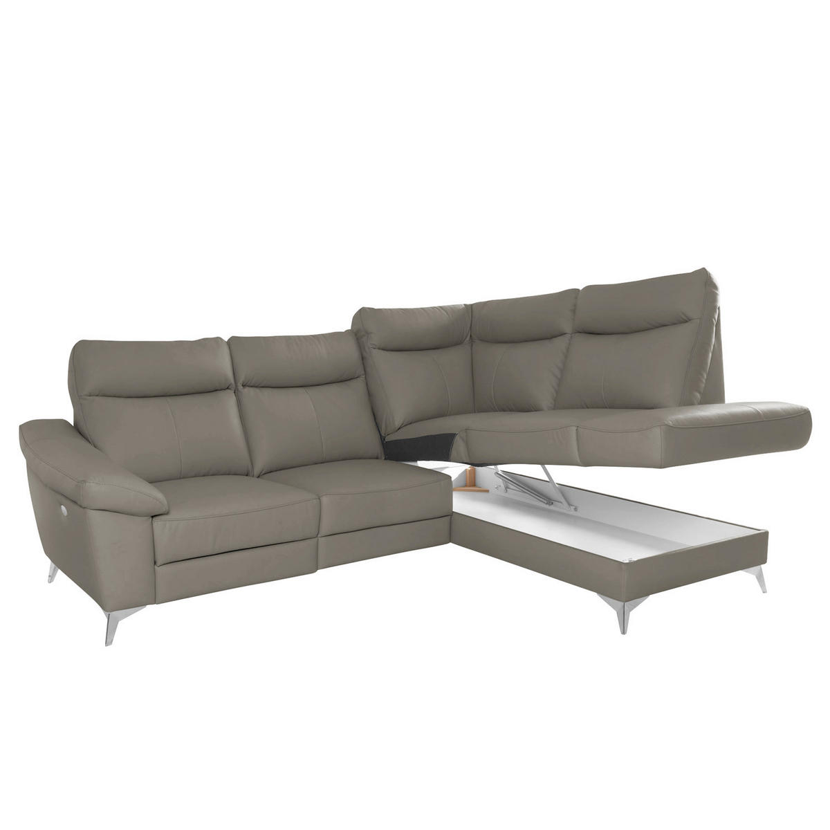 ECKSOFA Schlammfarben Echtleder Lederlook  - Chromfarben/Schlammfarben, Design, Leder/Textil (242/194cm) - Livetastic