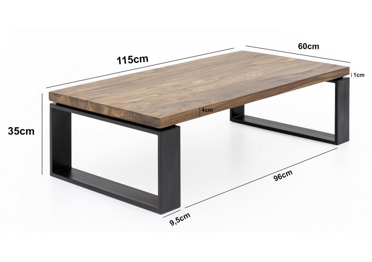 COUCHTISCH in Holz 115/60/35 cm  - Sheeshamfarben/Schwarz, Design, Holz/Metall (115/60/35cm) - MID.YOU