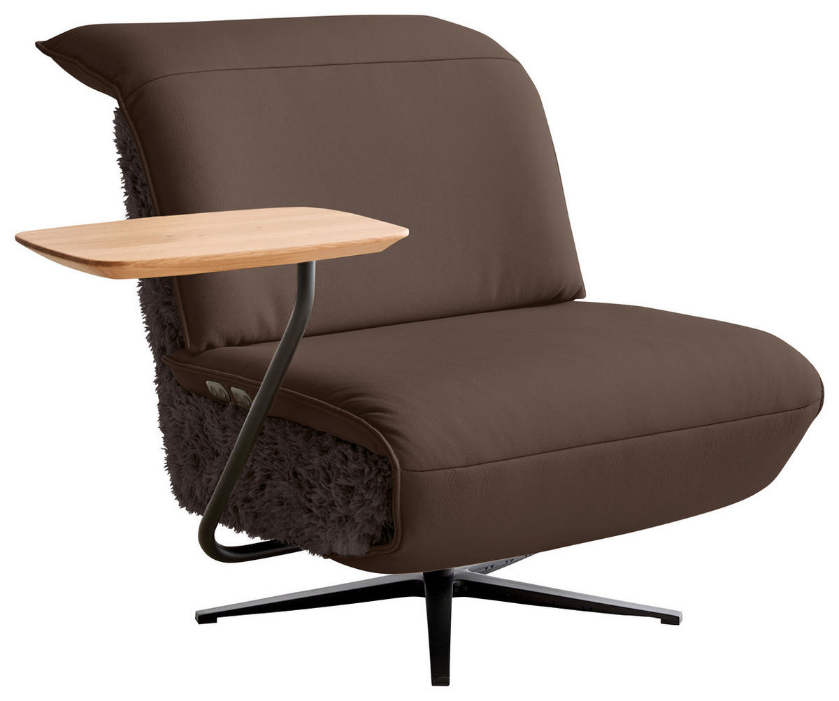 SESSEL in Hochflor Echtleder Braun  - Beige/Schwarz, Design, Leder/Textil (84/65/91cm) - Koinor