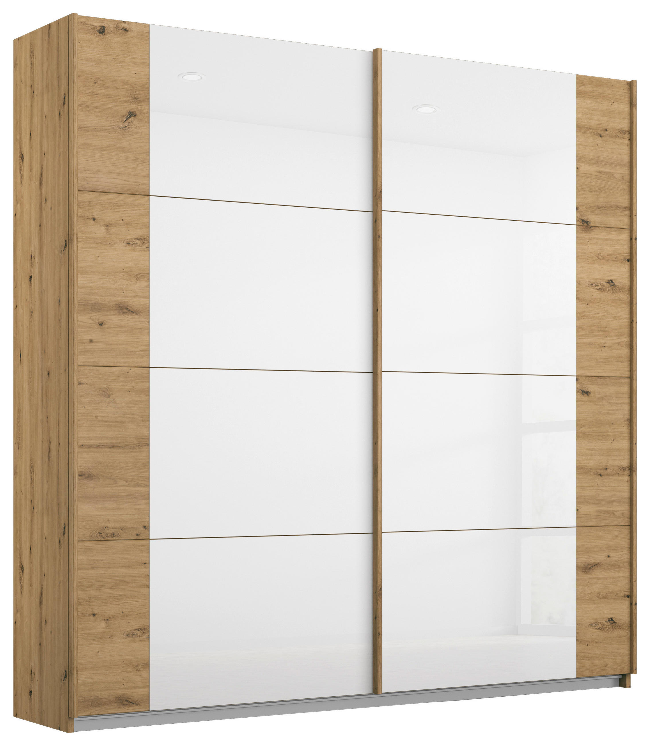 SCHWEBETÜRENSCHRANK 181/210/62 cm,  in Eiche Artisan, Weiß, 2 Tür(en)  - Weiß/Eiche Artisan, MODERN, Glas/Holzwerkstoff (181/210/62cm) - Rauch Möbel