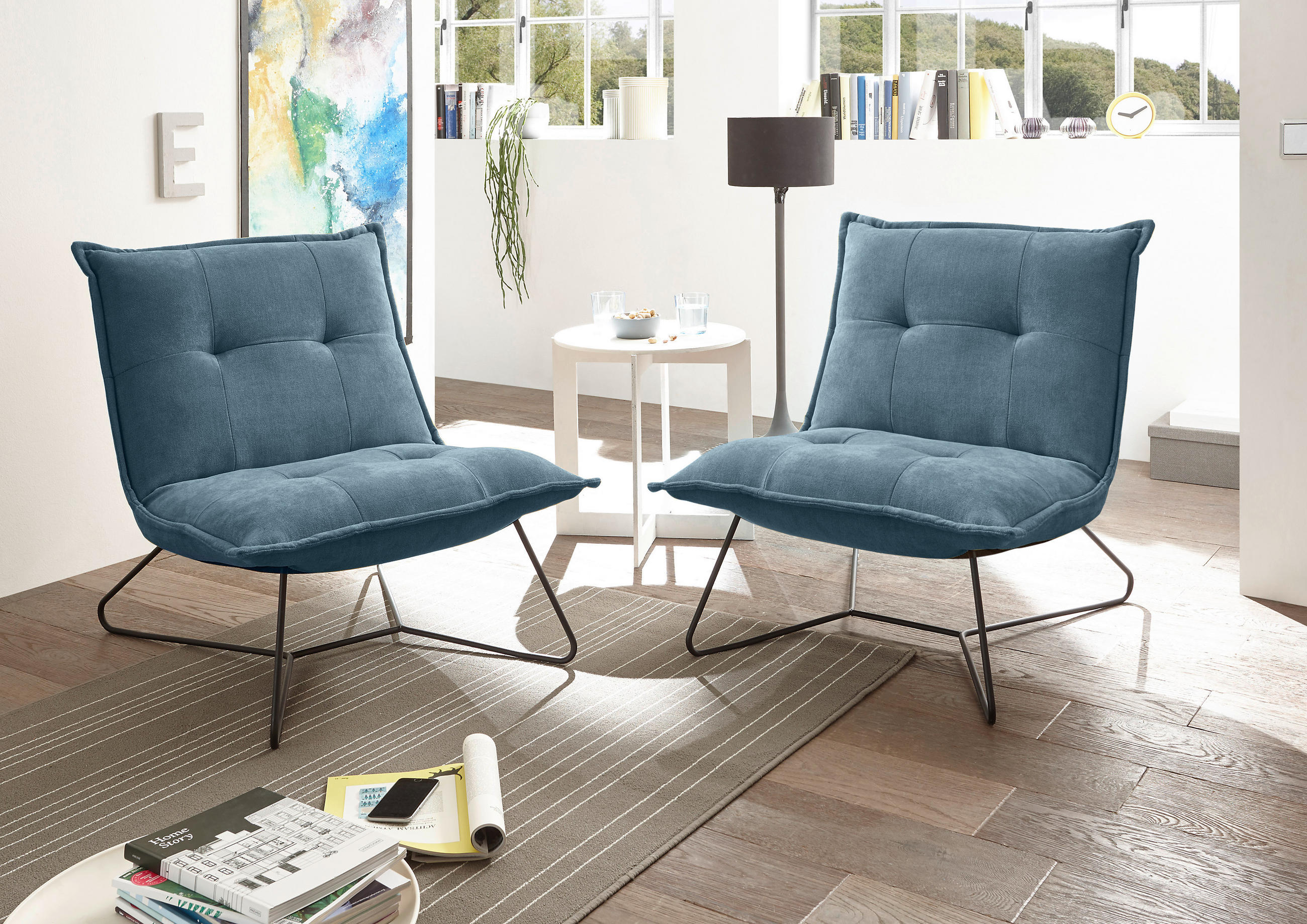 SESSEL in Mikrovelours Blau - Blau/Schwarz, Basics, Textil/Metall (69/76/86cm) - MID.YOU