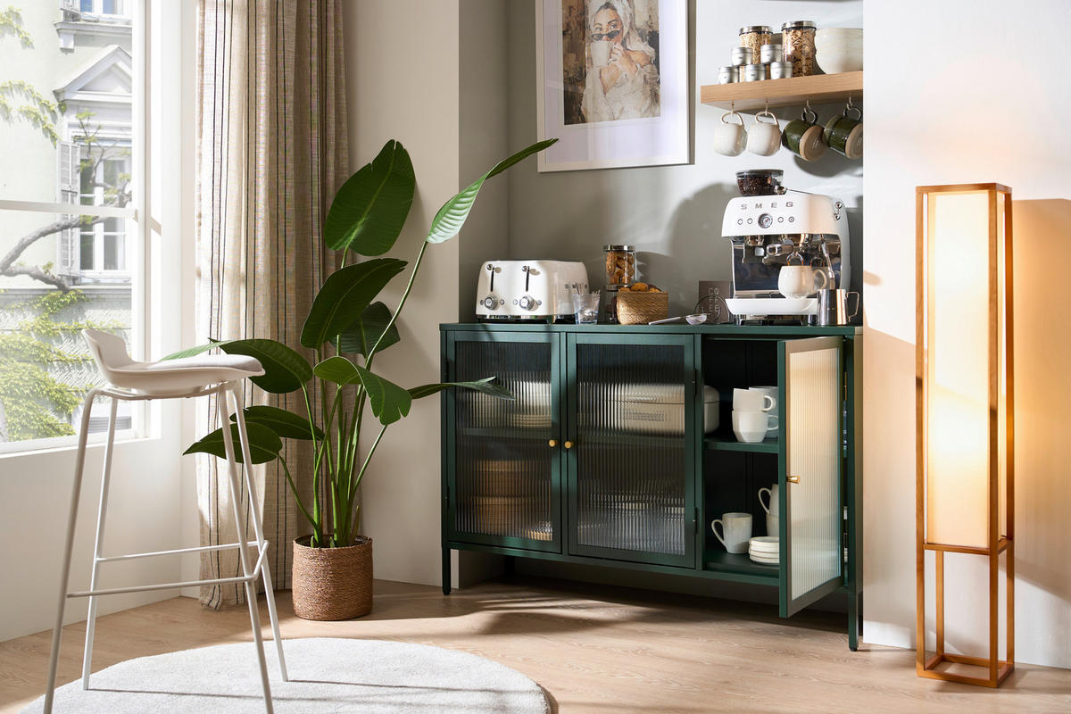 SIDEBOARD Grün, Goldfarben  132/85/40 cm  - Goldfarben/Grün, MODERN, Glas/Metall (132/85/40cm) - Lomoco