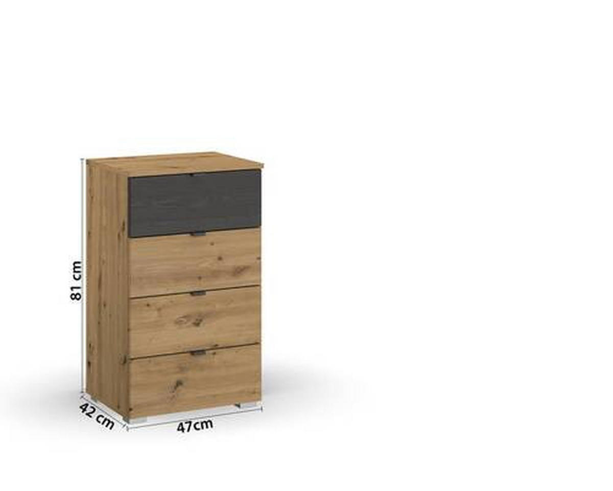 KOMÓD 47/81/42 cm  - fekete/alumínium színű, Modern, műanyag/faalapú anyag (47/81/42cm) - Rauch Möbel