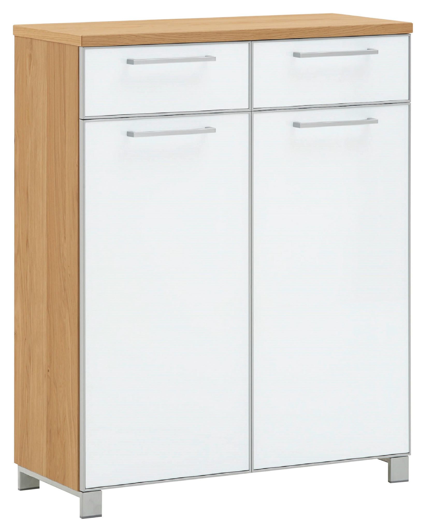 SCHUHSCHRANK Eiche furniert Weiß, Eiche Bianco  - Chromfarben/Eiche Bianco, Design, Glas/Holz (84/108/37cm)