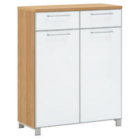 SCHUHSCHRANK Eiche furniert Weiß, Eiche Bianco  - Chromfarben/Eiche Bianco, Design, Glas/Holz (84/108/37cm)