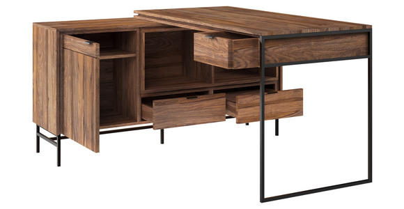 ECKSCHREIBTISCH 143,4/135/38/65/72,5/76 cm in Braun - Schwarz/Braun, Design, Holz/Metall (143,4/135/38/65/72,5/76cm) - Carryhome