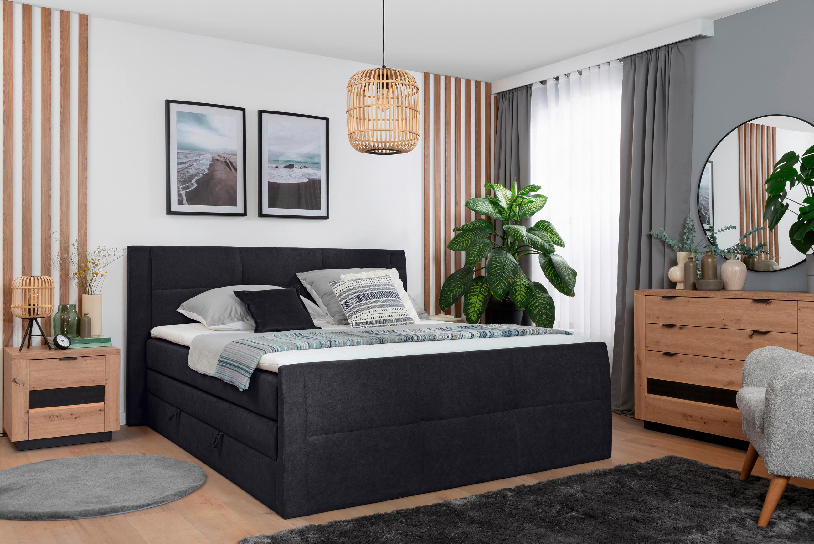 BOXSPRINGBETT 160/200 cm  in Dunkelgrau  - Dunkelgrau/Schwarz, KONVENTIONELL, Kunststoff/Textil (160/200cm) - Boxxx