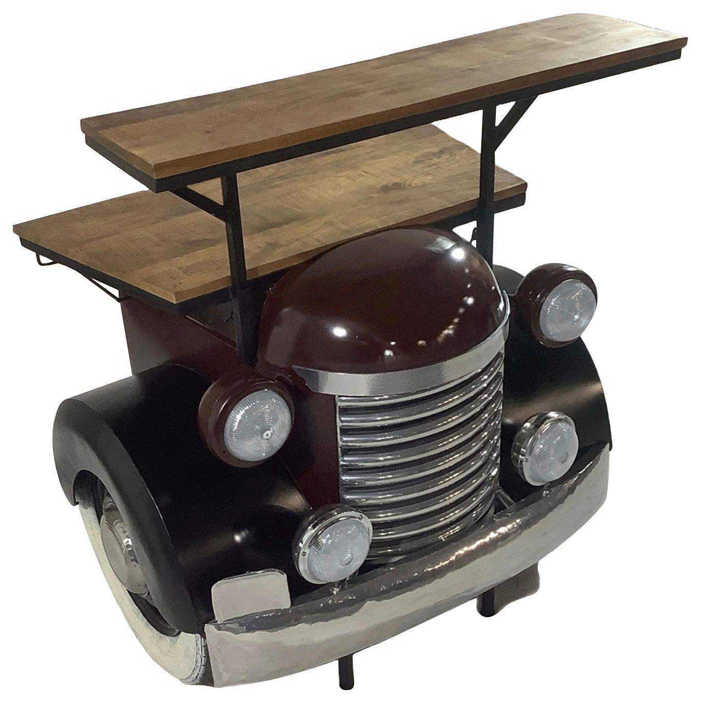 Thumbnail - Ambia Home Barschrank, Schwarz, Chrom, Dunkelrot, Holz, Mangoholz, Hartholz, Vintage, 1 Fächer, 97x109x71 cm, stehend, E...