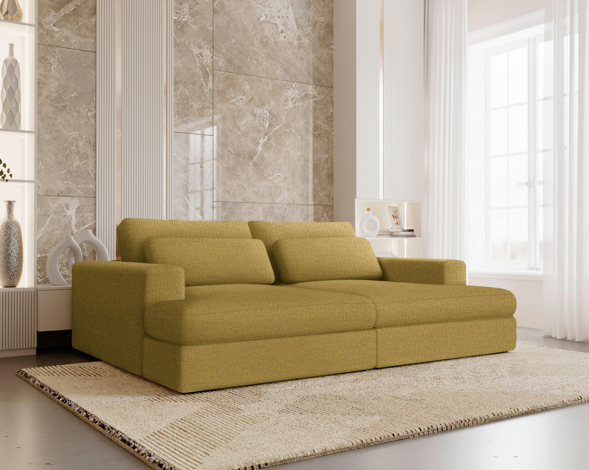 BIGSOFA in Chenille Currygelb  - Currygelb/Schwarz, Design, Textil (223/80/158cm) - Lomoco