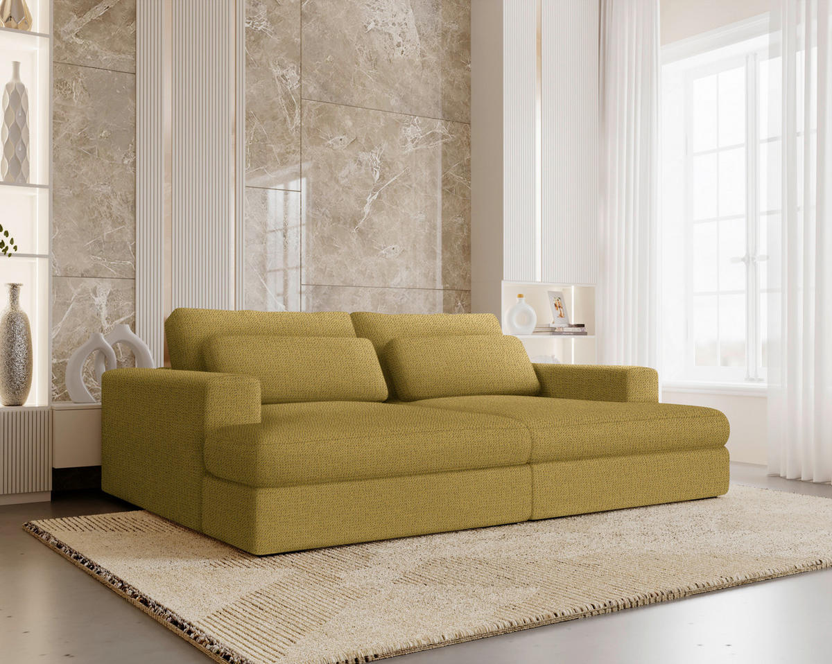BIGSOFA in Chenille Currygelb  - Currygelb/Schwarz, Design, Textil (223/80/158cm) - Lomoco