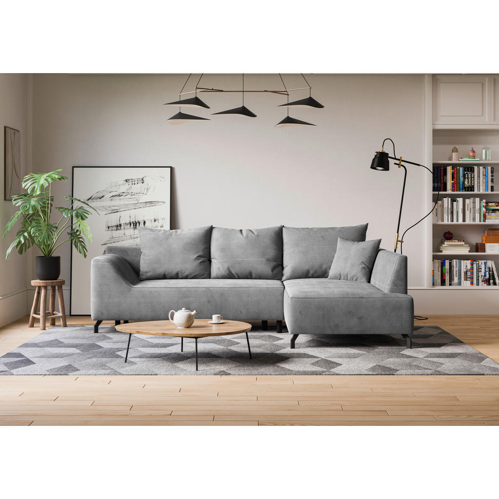 Thumbnail - Mid.you Eckschlafsofa, Hellgrau, Textil, 3-Sitzer, Füllung: Faserbällchen, Schaumstoffflocken,Faserbällchen, Schaumstoff...
