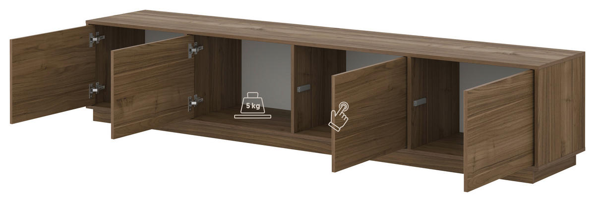 LOWBOARD Japandi  in 220,5/45/41,5 cm  - Nussbaumfarben, Design, Holzwerkstoff (220,5/45/41,5cm) - MID.YOU