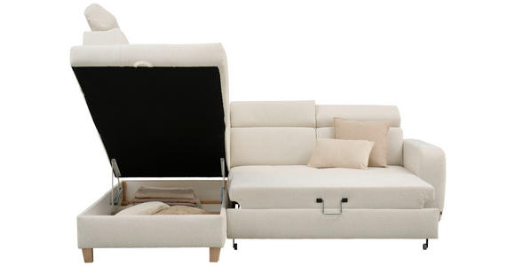 ECKSOFA inkl. Funktionen Weiß Samt - Weiß, Natur, Holz/Textil (206/261cm) - Venda