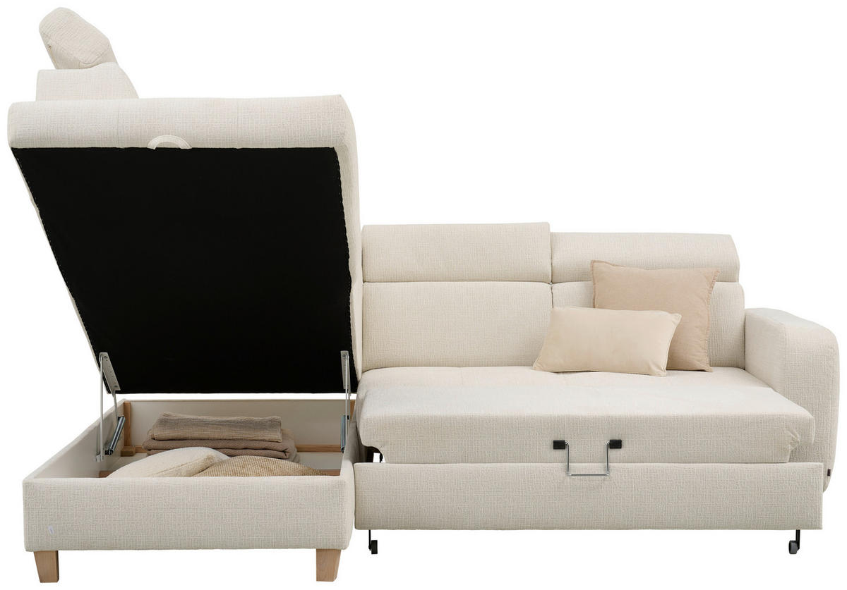 ECKSOFA in Samt Weiß  - Weiß, Natur, Holz/Textil (206/261cm) - Venda