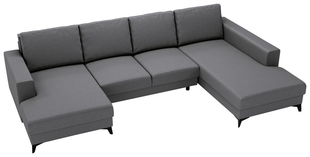 WOHNLANDSCHAFT in Flachgewebe Grau  - Schwarz/Grau, Design, Textil/Metall (156/339/190cm) - Livetastic