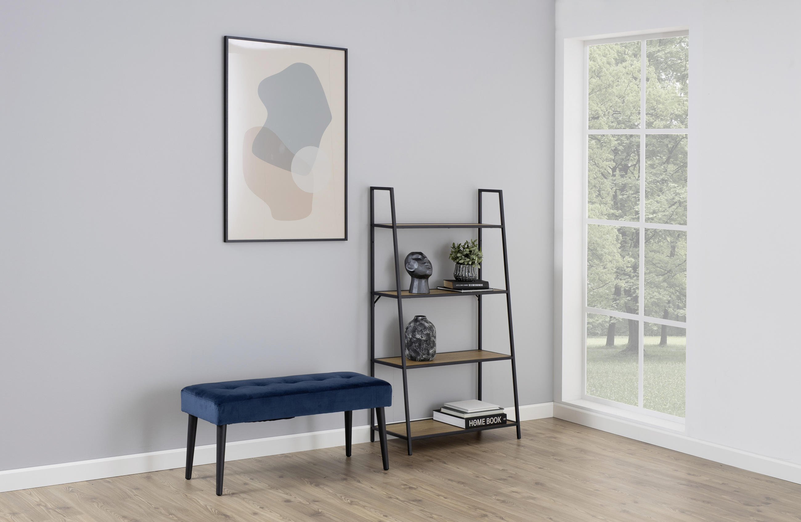 HOCKERBANK 95/45/38 cm Samt Schwarz, Dunkelblau  - Schwarz/Dunkelblau, Trend, Textil/Metall (95/45/38cm) - Livetastic