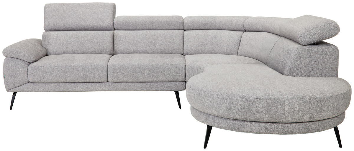 ECKSOFA Grau Velours  - Schwarz/Grau, Design, Textil/Metall (299/264cm) - Novel