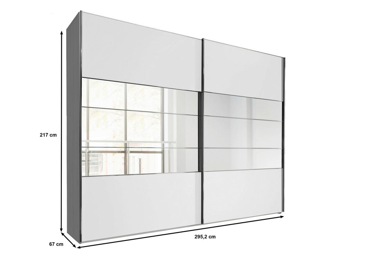 SCHWEBETÜRENSCHRANK 300/217/67 cm 2-türig Weiß  - Chromfarben/Weiß, KONVENTIONELL, Holzwerkstoff (300/217/67cm) - Voleo