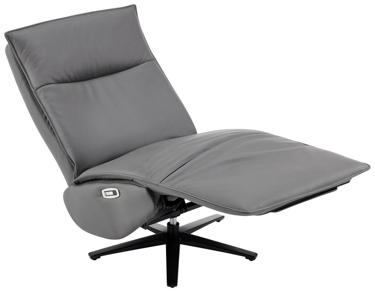 RELAXSESSEL Lederlook Echtleder Relaxfunktion, Kopfteilverstellung, Fußteilverstellung    - Dunkelgrau/Schwarz, Design, Leder/Textil (70/110/82cm) - Stylife