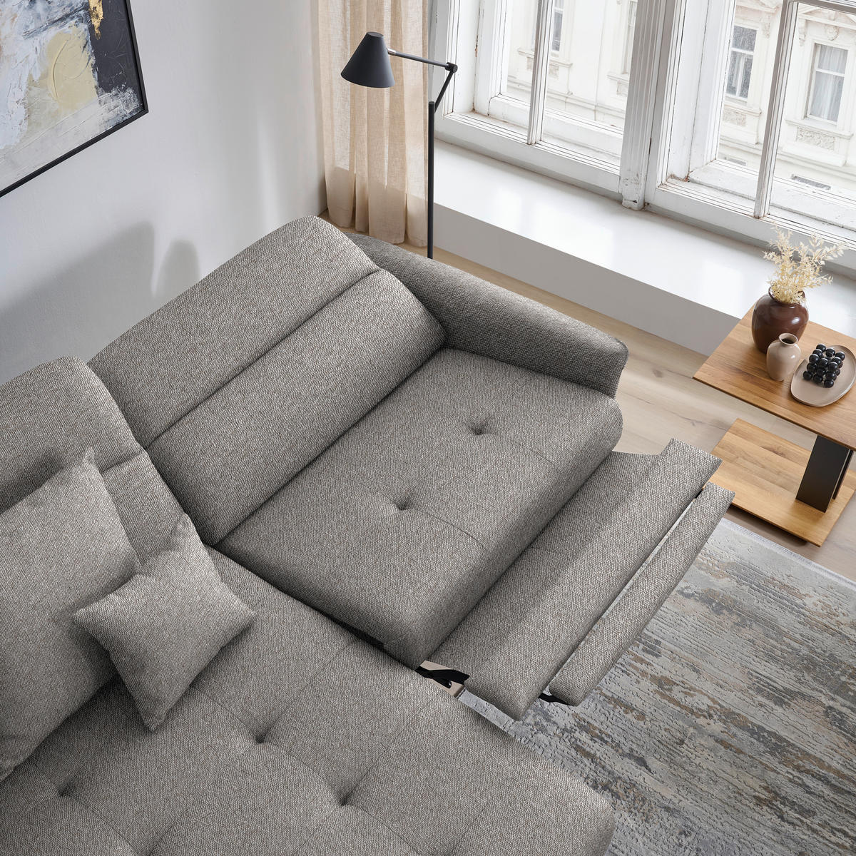 ECKSOFA Flachgewebe Greige  - Greige/Schwarz, Design, Textil/Metall (175/246cm) - Celina