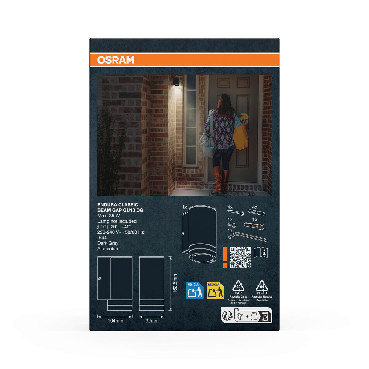 AUßENLEUCHTE 10,4/9,2/16,3 cm   - Dunkelgrau, Basics, Glas/Metall (10,4/9,2/16,3cm) - Osram