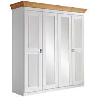 DREHTÜRENSCHRANK 205/210/64 cm,  in Weiß, Laugenfarbig, 4-türig  - Laugenfarbig/Weiß, ROMANTIK / LANDHAUS, Glas/Holz (205/210/64cm) - Boxxx