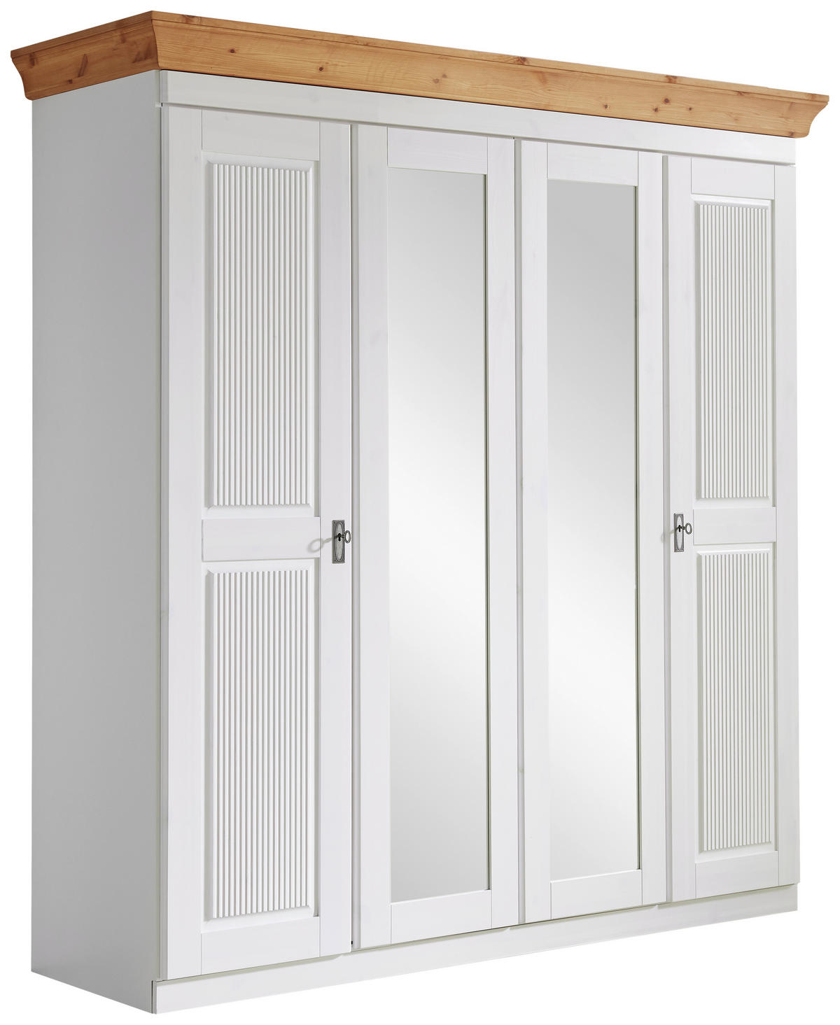 DREHTÜRENSCHRANK 205/210/64 cm,  in Weiß, Laugenfarbig, 4-türig  - Laugenfarbig/Weiß, ROMANTIK / LANDHAUS, Glas/Holz (205/210/64cm) - Boxxx