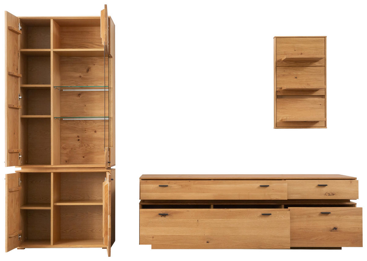 WOHNWAND  in Wildeiche 276/202/51 cm  - Wildeiche/Anthrazit, Natur, Glas/Holz (276/202/51cm) - MID.YOU