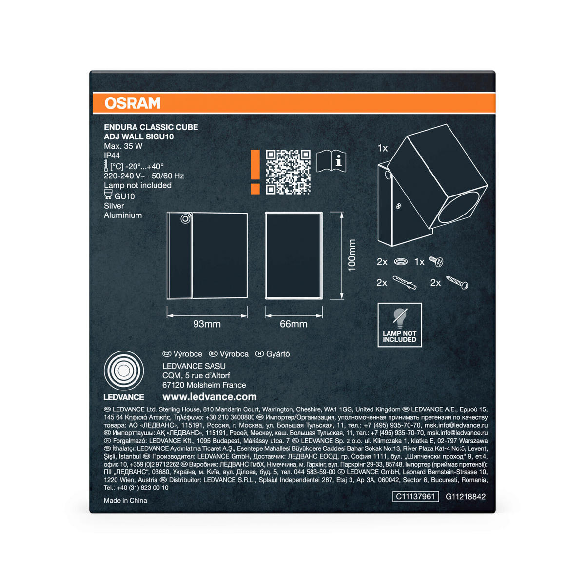 AUßENWANDLEUCHTE 6,6/9,3/10 cm   - Silberfarben, Basics, Metall (6,6/9,3/10cm) - Osram