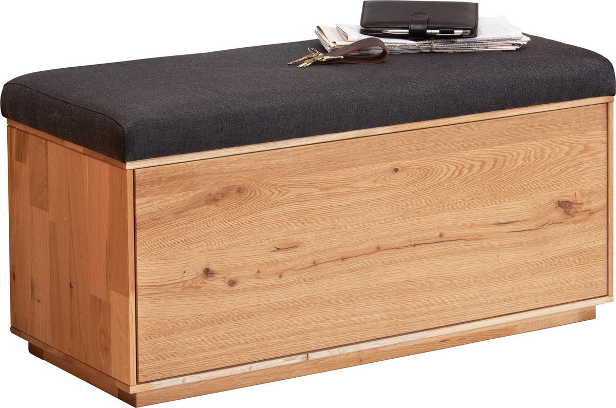 GARDEROBENBANK Eiche massiv Anthrazit, Eichefarben  - Eichefarben/Anthrazit, Design, Holz/Textil (90/45/38cm) - Waldwelt