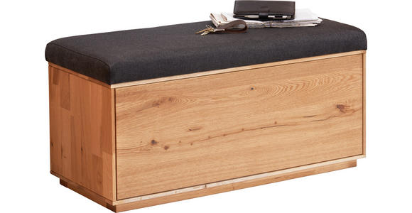 GARDEROBENBANK Eiche massiv Anthrazit, Eichefarben - Eichefarben/Anthrazit, Design, Holz/Textil (90/45/38cm) - Waldwelt