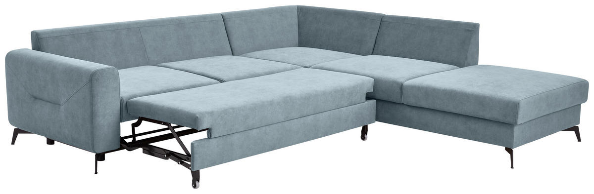 ECKSOFA in Chenille Hellblau  - Schwarz/Hellblau, Konventionell, Textil/Metall (275/257cm) - MID.YOU