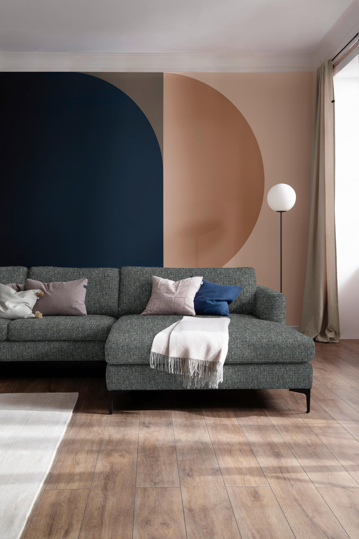 ECKSOFA in Flachgewebe Anthrazit  310/195 cm  - Anthrazit/Schwarz, Design, Textil/Metall (310/195cm) - Schöner Wohnen