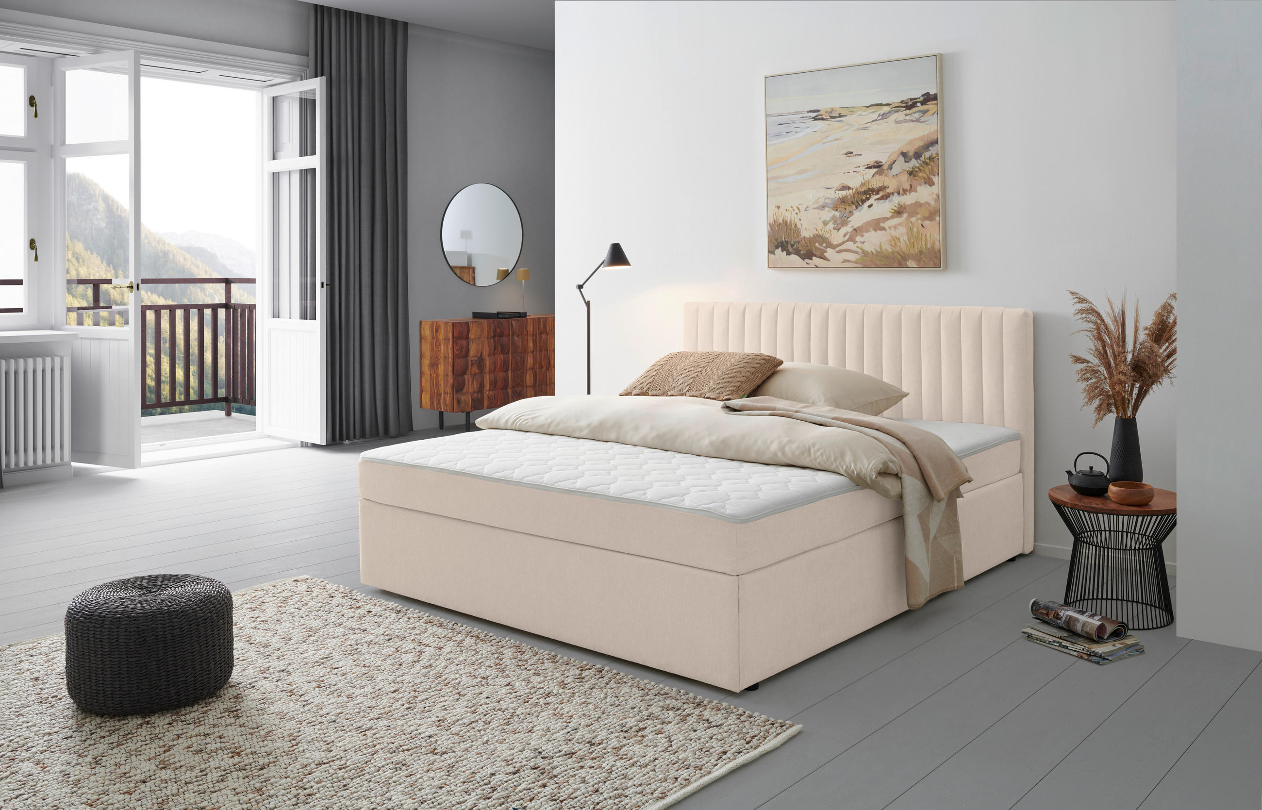 BOXBETT 180/200 cm,  in Creme,  - Creme, MODERN, Holz/Textil (180/200cm) - MID.YOU