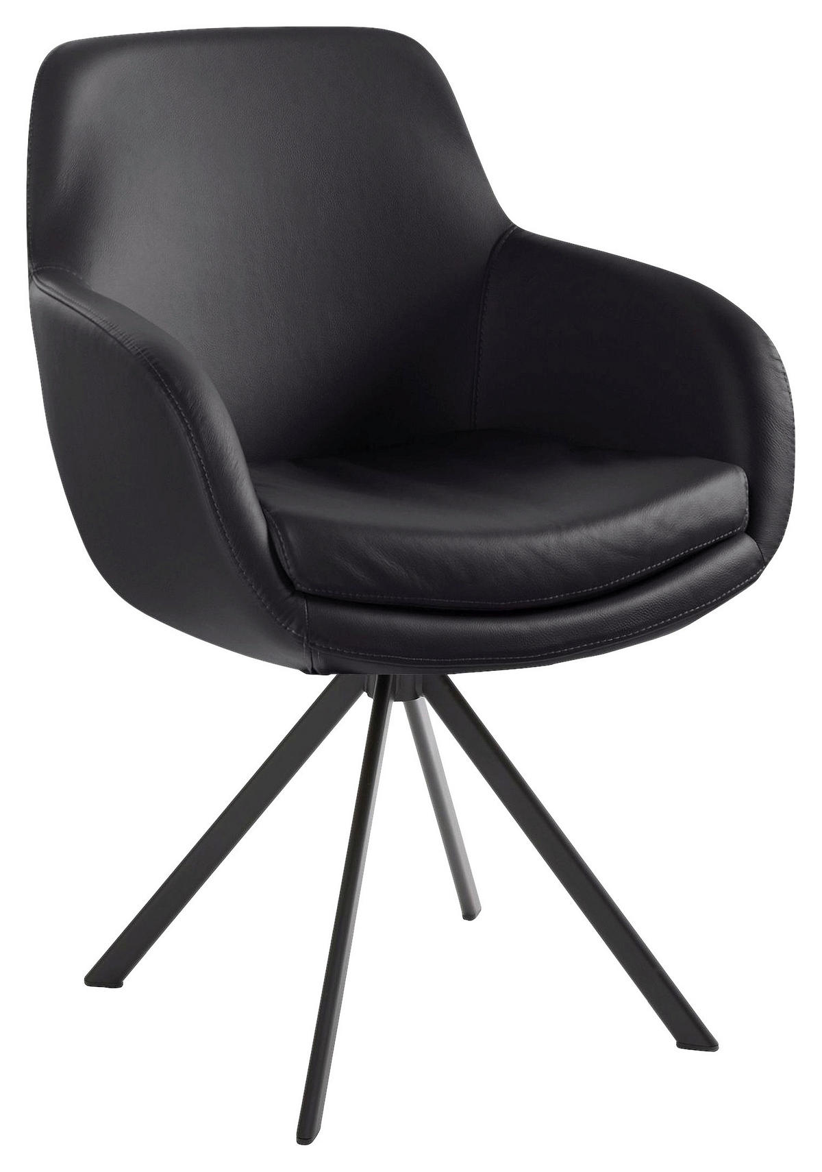 ARMLEHNSTUHL  in Echtleder pigmentiert  - Schwarz, Design, Leder/Metall (62/86/66cm) - Musterring