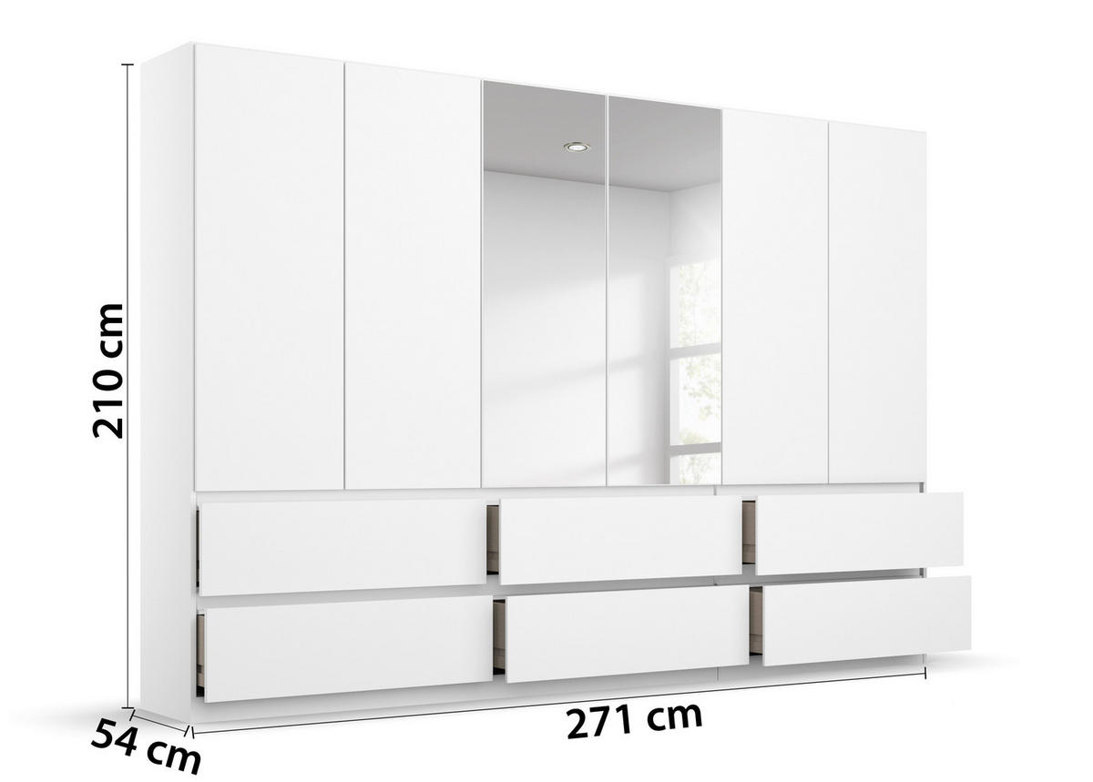 DREHTÜRENSCHRANK  in Weiß  - Weiß, Design, Glas/Holzwerkstoff (271/210/54cm) - Carryhome