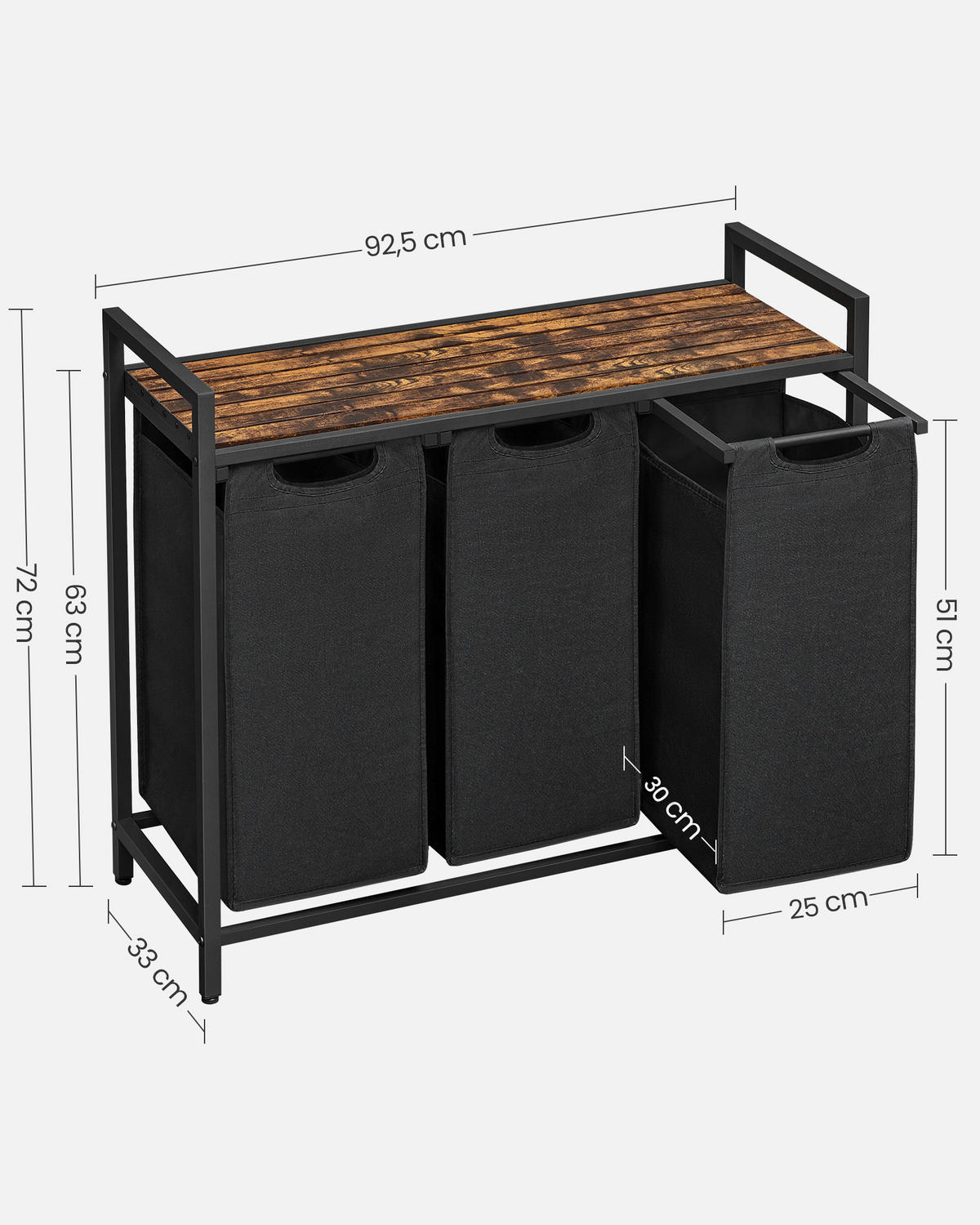 WÄSCHEKORB - Schwarz/Braun, Trend, Holzwerkstoff/Textil (92.5/72/33cm) - MID.YOU