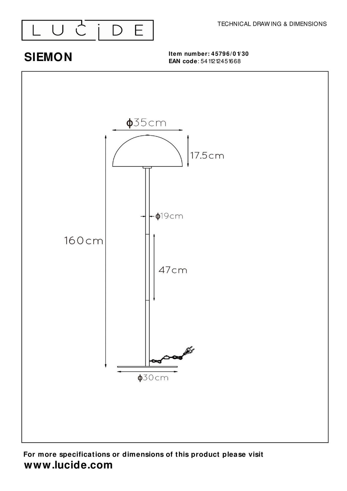STEHLEUCHTE 160/35 cm    - Messingfarben/Schwarz, Design, Metall (160/35cm) - Lucide