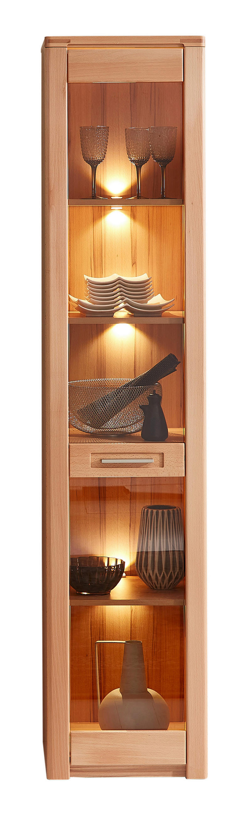 VITRINE in massiv Kernbuche Kernbuche  - Edelstahlfarben/Kernbuche, Natur, Glas/Holz (43/203/40cm) - Carryhome