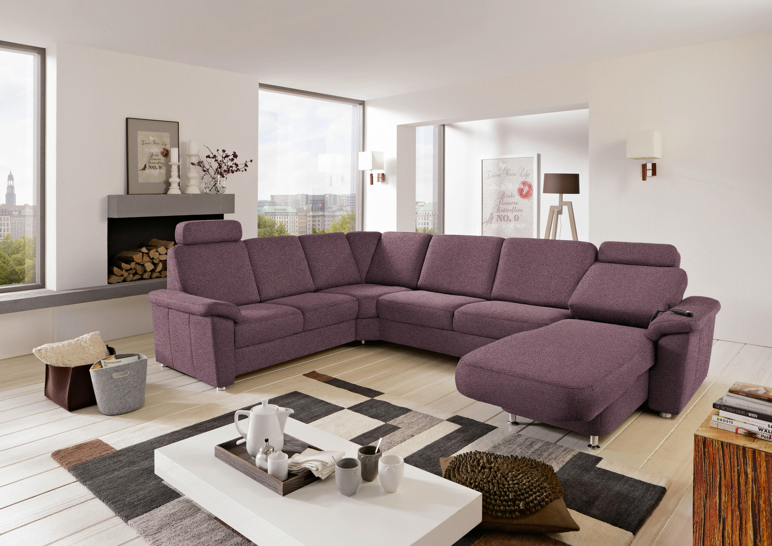 WOHNLANDSCHAFT Violett Flachgewebe  - Chromfarben/Violett, KONVENTIONELL, Textil/Metall (240/330/163cm) - Beldomo System