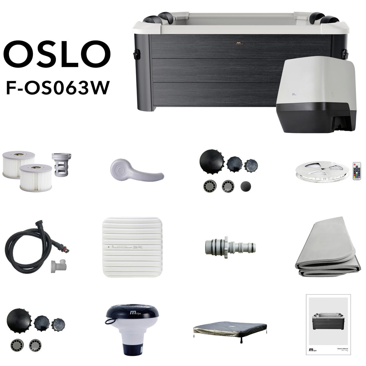 WHIRLPOOL MSPA OSLO 160/160/65 cm  - Grau, Trend, Kunststoff (160/160/65cm)