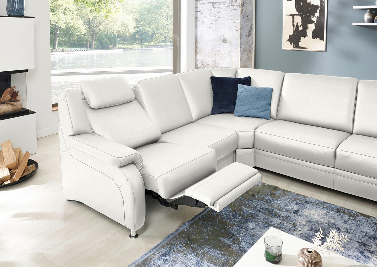 WOHNLANDSCHAFT Echtleder Weiss  - Weiss/Alufarben, Konventionell, Leder/Metall (239/329/165cm) - Beldomo Premium