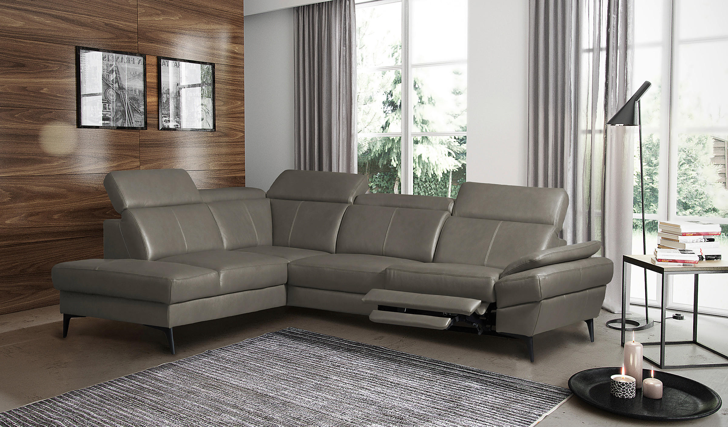 ECKSOFA  in Lederlook Echtleder Schlammfarben  211/264 cm  - Schlammfarben/Schwarz, Design, Leder/Textil (211/264cm) - Livetastic
