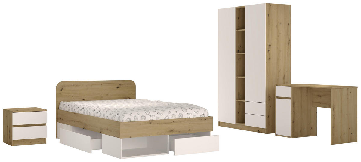 MLADINSKA SOBA hrast artisan, bela, visoki sijaj  - bela/visoki sijaj, Konvencionalno, leseni material - Boxxx