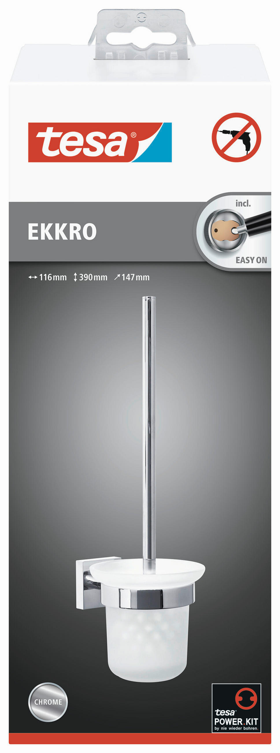 WC-BÜRSTENGARNITUR - Chromfarben/Weiß, Basics, Glas/Kunststoff (39/11,6/14,7cm) - Tesa