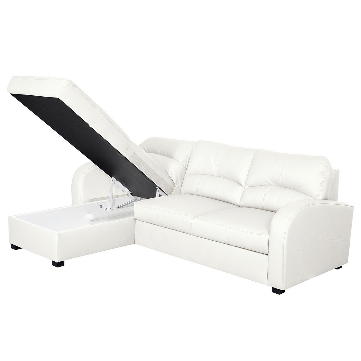 ECKSOFA 168/227 cm TILO in Lederlook Weiß Bettkasten  168/227 cm  - Schwarz/Weiß, Design, Kunststoff/Textil (168/227cm) - Livetastic