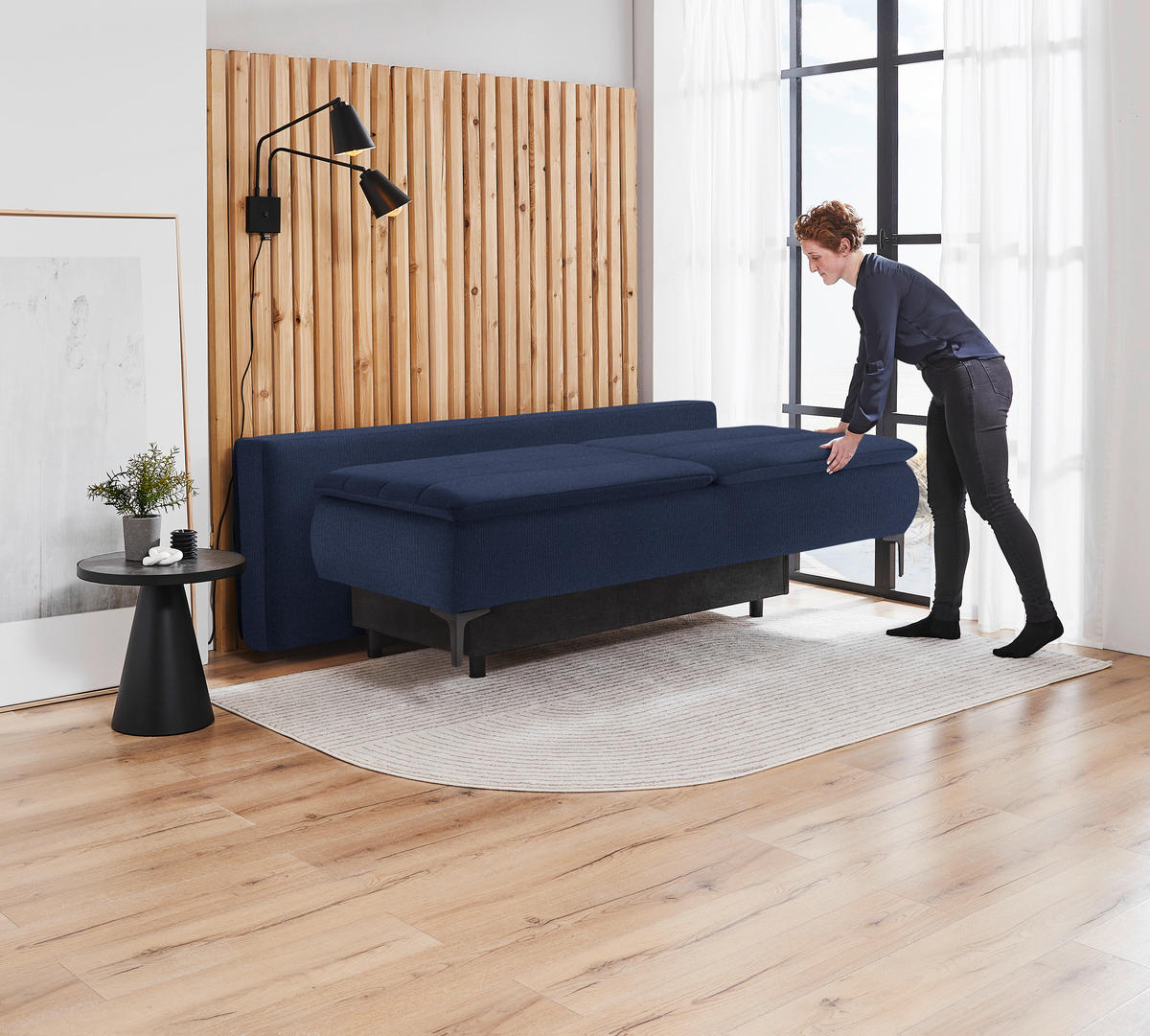 BOXSPRINGSOFA in Flachgewebe Dunkelblau  - Schwarz/Dunkelblau, Konventionell, Textil/Metall (204/93/100cm) - Livetastic