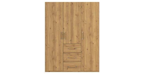 DREHTÜRENSCHRANK in Eichefarben - Eichefarben/Silberfarben, Design, Holzwerkstoff/Kunststoff (151/197/60cm) - Novel
