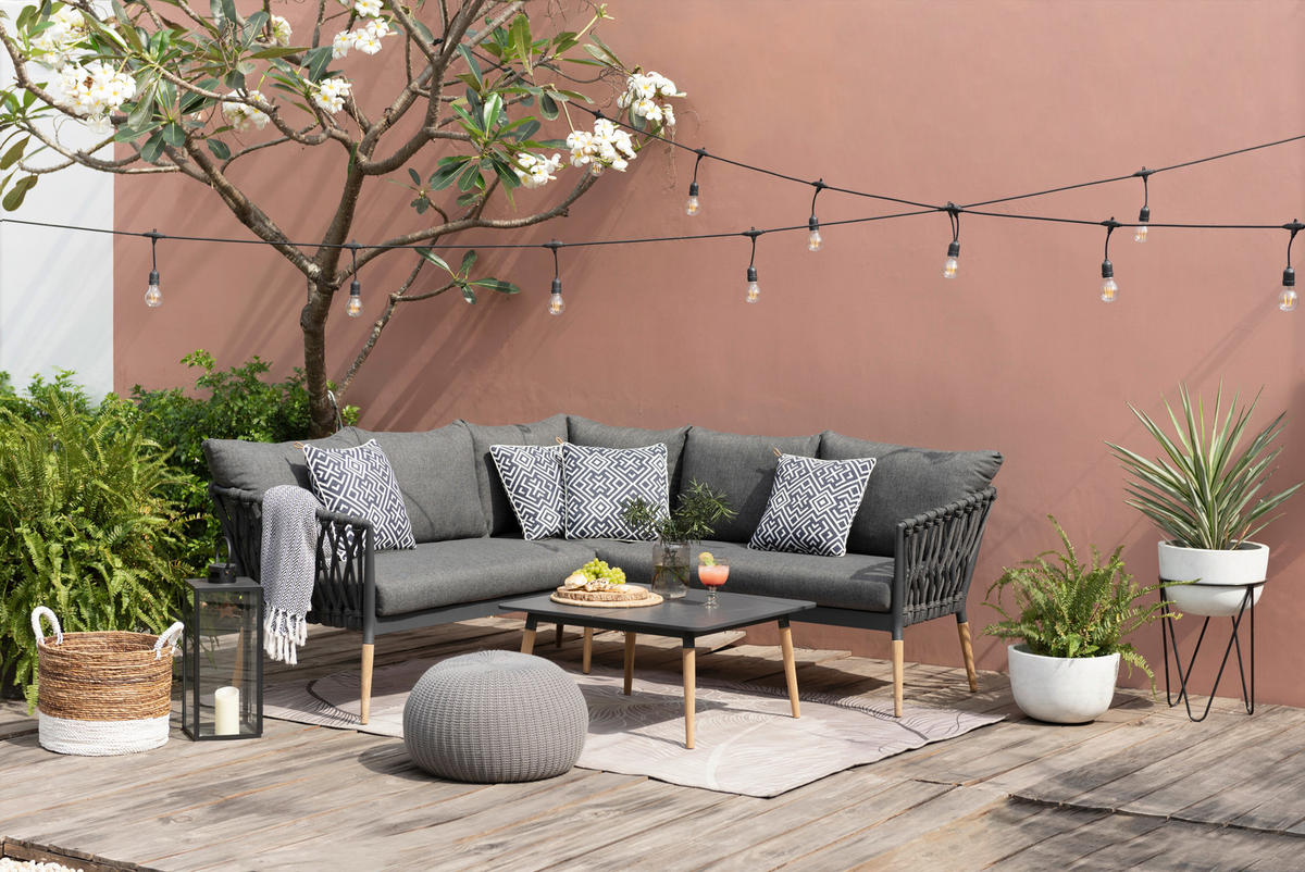 GARTENECKBANK  - Dunkelgrau/Teakfarben, Design, Holz/Textil (205,7/205,7cm) - Ambia Garden