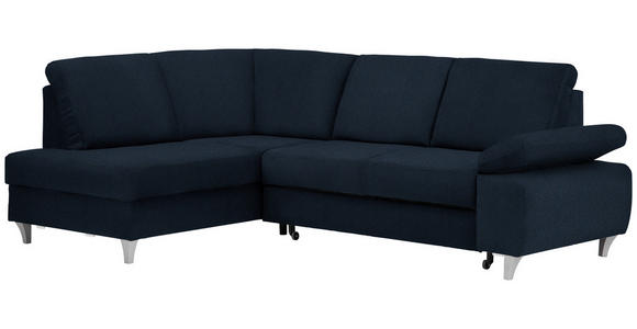 ECKSOFA in Flachgewebe Dunkelblau  - Silberfarben/Dunkelblau, KONVENTIONELL, Holz/Textil (186/255cm) - Cantus